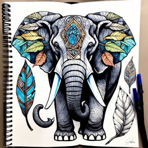 Sketch by pen african elephant front view Vector Image