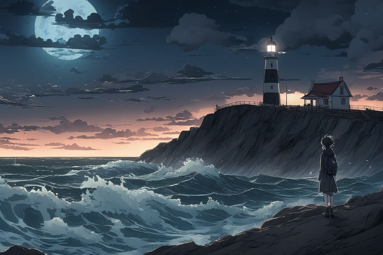 the girl and the lighthouse. matte painting, anime, | Stable Diffusion