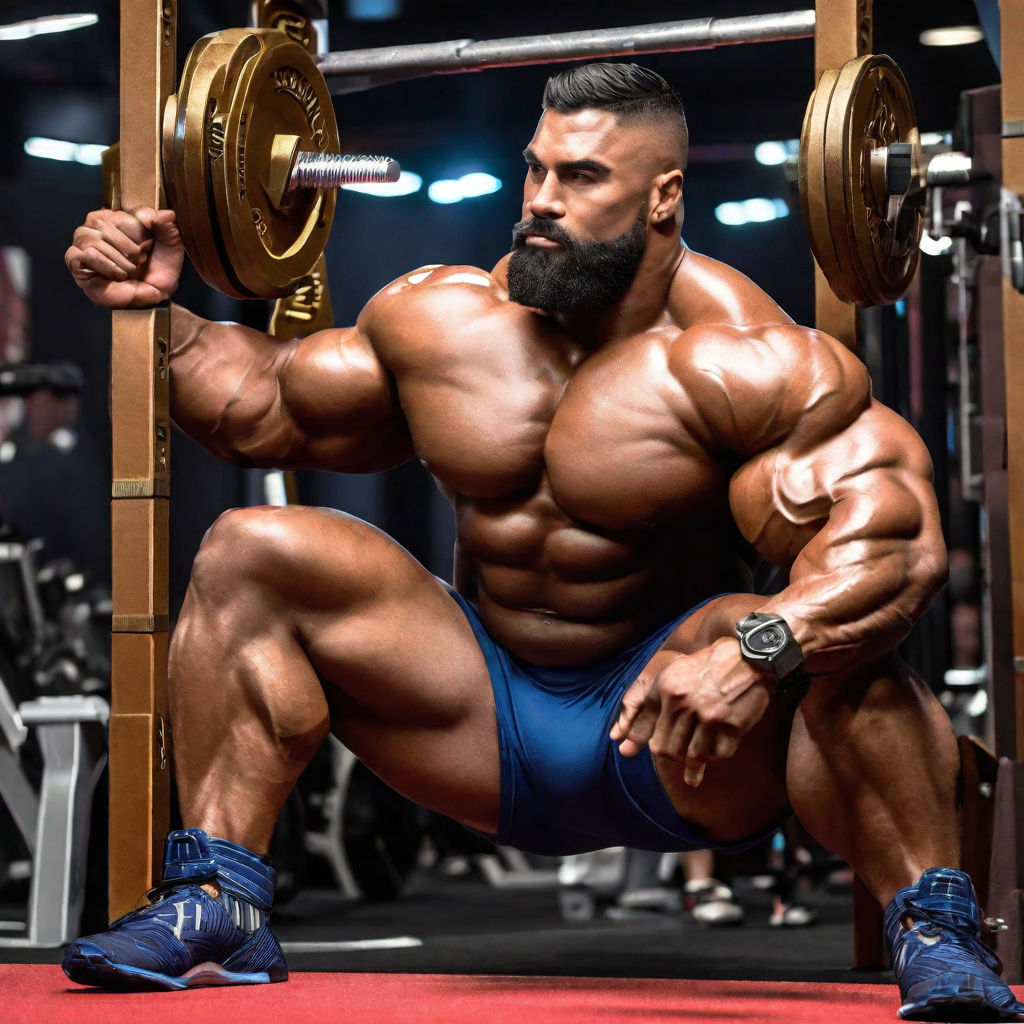 bodybuilder doing competition poses wearing a posing pouch and