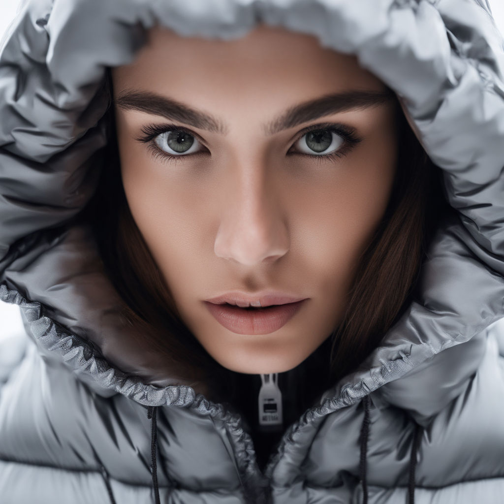 large format film photo of a european model wearing a Louis Vuitton branded  puffer jacket - Playground