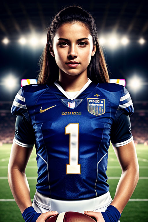 Female American Football Player in Uniform and Jersey T-shirt