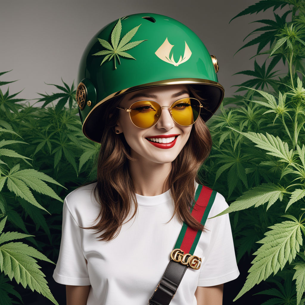 fashion smile tomboy wearing a cannabis helmet gucci - Playground