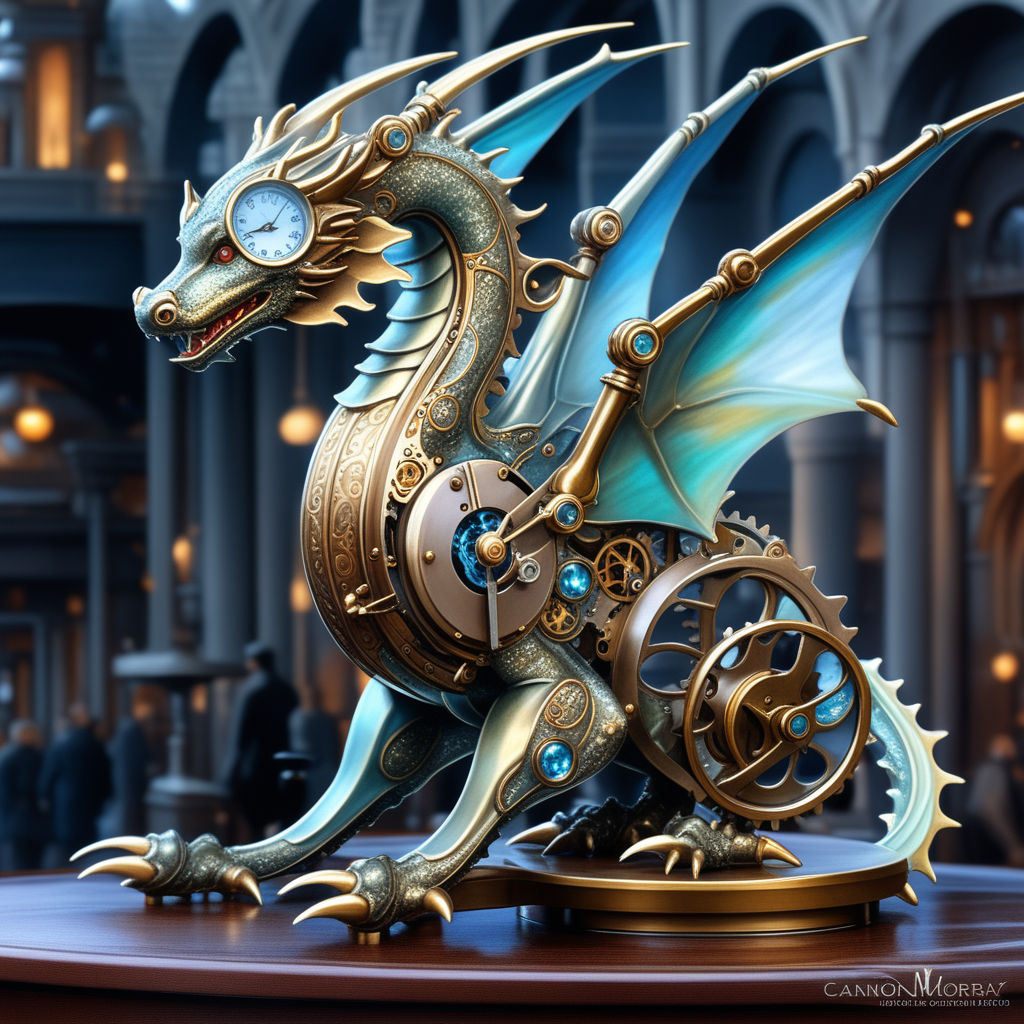 ultra realistic digital illustration of a bio mechanical steampunk dragon  - Playground