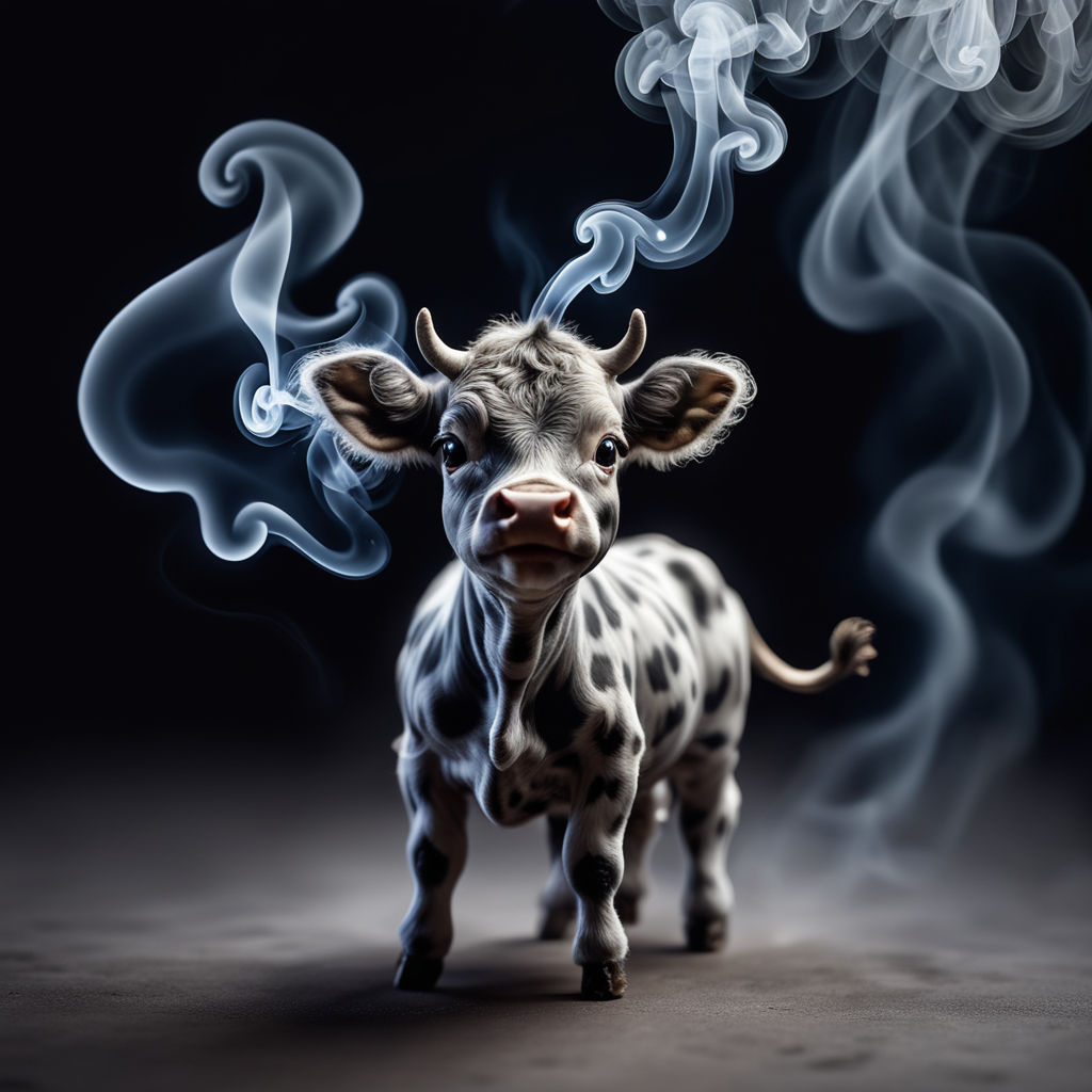 Prompt: Cute micro cow made out of smoke and light