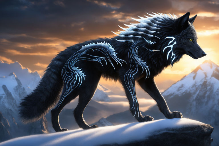 black anime wolf side view