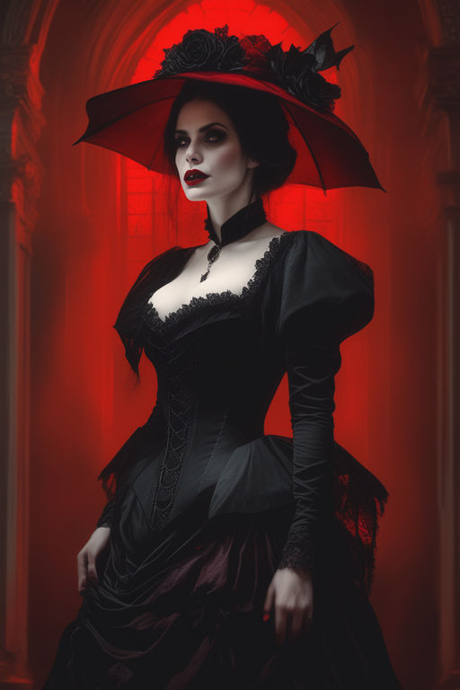 Gothic lady in 19th century red dress Stock Photo