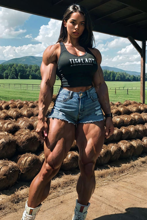 Big vascular pumped chest muscular female arms and legs - Playground