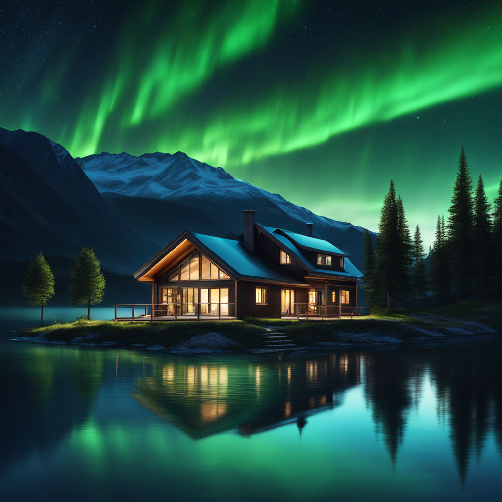 Small House With An Aurora Background, Pictures Of The Northern