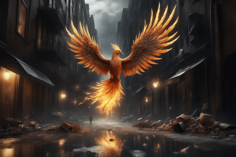 or a phoenix rising from the ashes. The color palette should inspire  feelings of hope and optimism - Playground