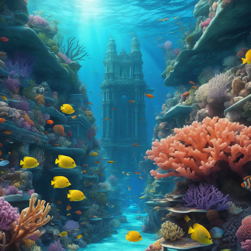 Create a surreal scene featuring giant flowers sprouting from floating  islands with an interesting blend of coral reefs - Playground