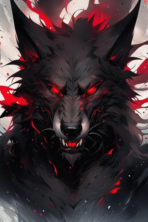 black wolves with red eyes and wings