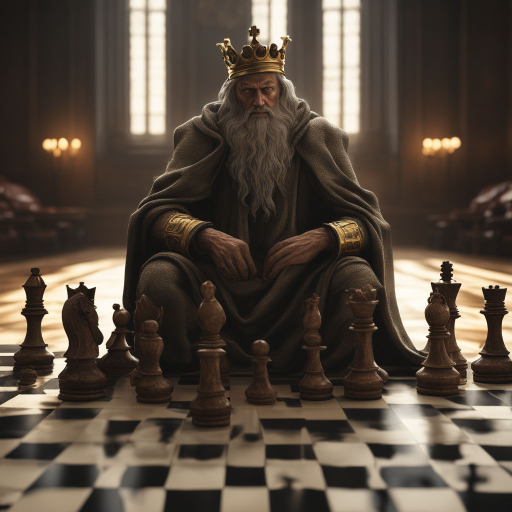 King chess piece standing on a chess board, Generative AI Stock  Illustration