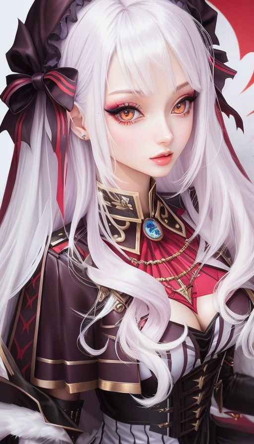 visible-elk918:   , elf vampire girl with white hair and red eyes. anime style