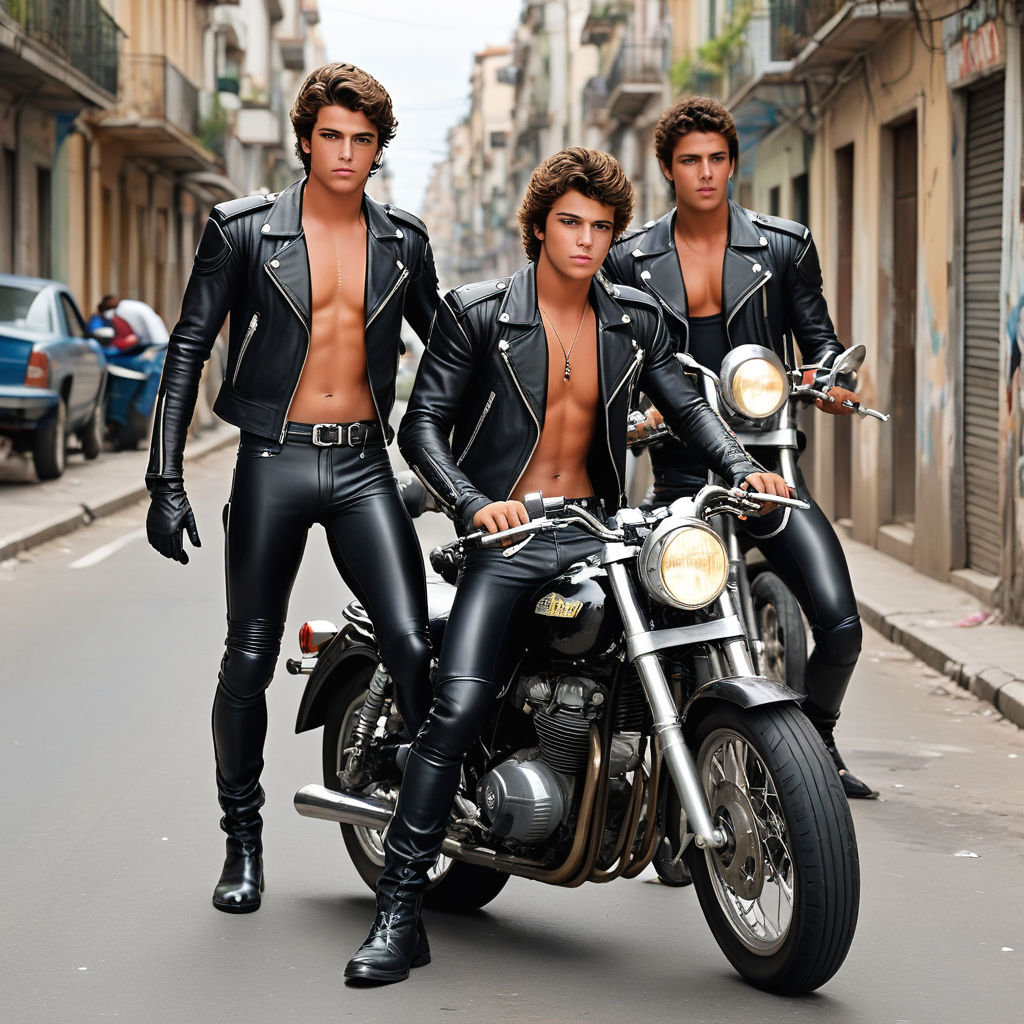 3 sexy men in leather jackets looking - Playground