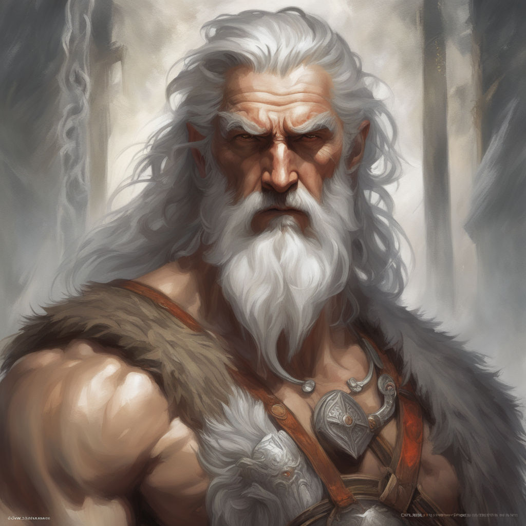 painted portrait of rugged odin, god of war, nordic