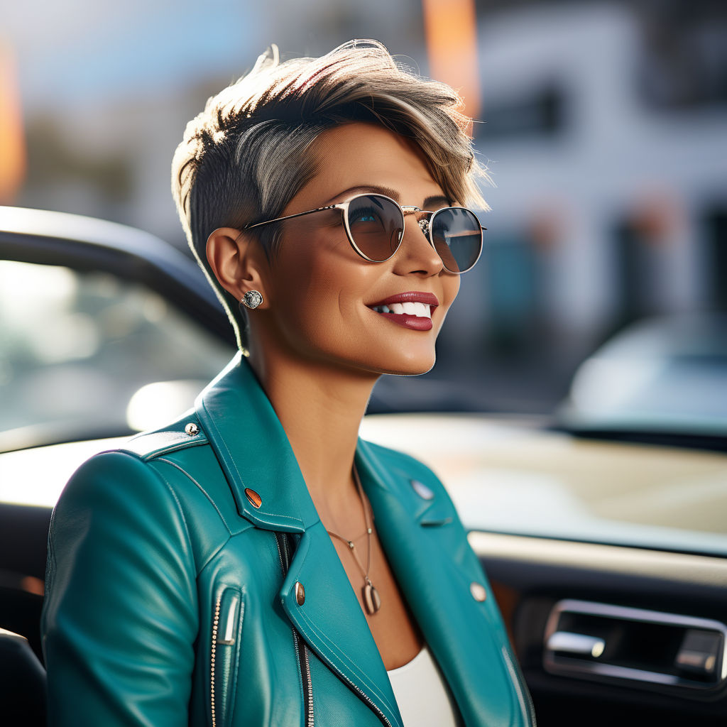 young woman with short blond hair and sunglasses 11585115 Stock Photo at  Vecteezy