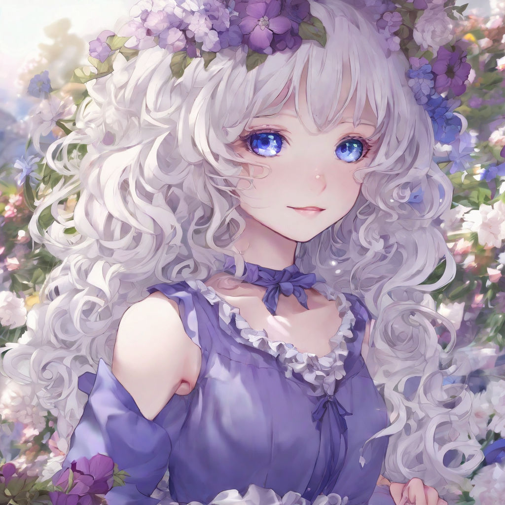 White Hair Blue Dress Flowers Princess Purple Eyes Anime Girl HD