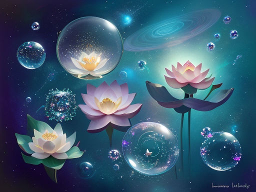 Prompt: space, lotus, dreamy, diamonds, bubbles,