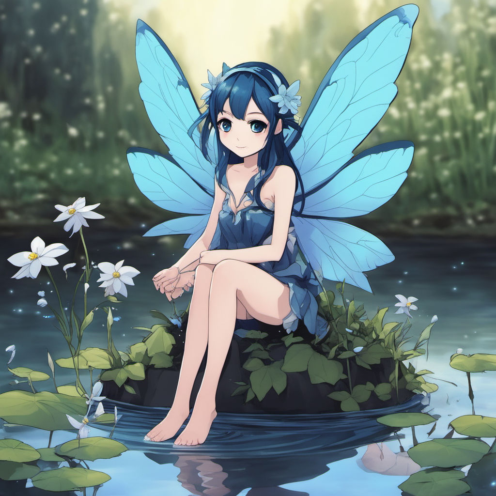 Cartoon of a fairy with Blue Hair and Blue Eyes AI Generative 25288649 PNG