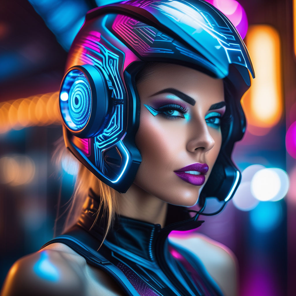 Cyberpunk woman portrait with VR headset in high quality, avatar