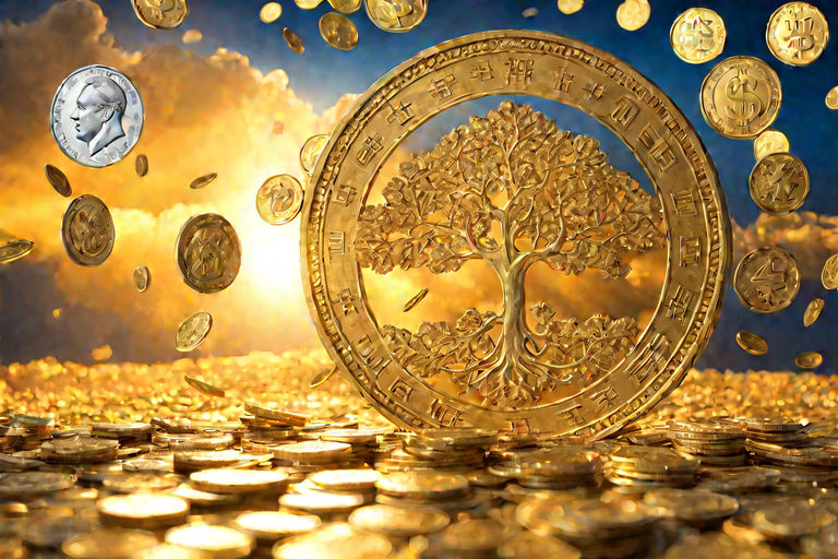 golden tree inside a giant coin and many coins around it - Playground