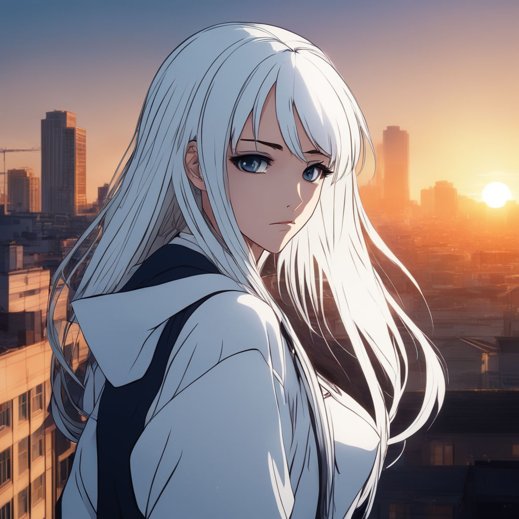 girl beautiful anime style white hair - Playground