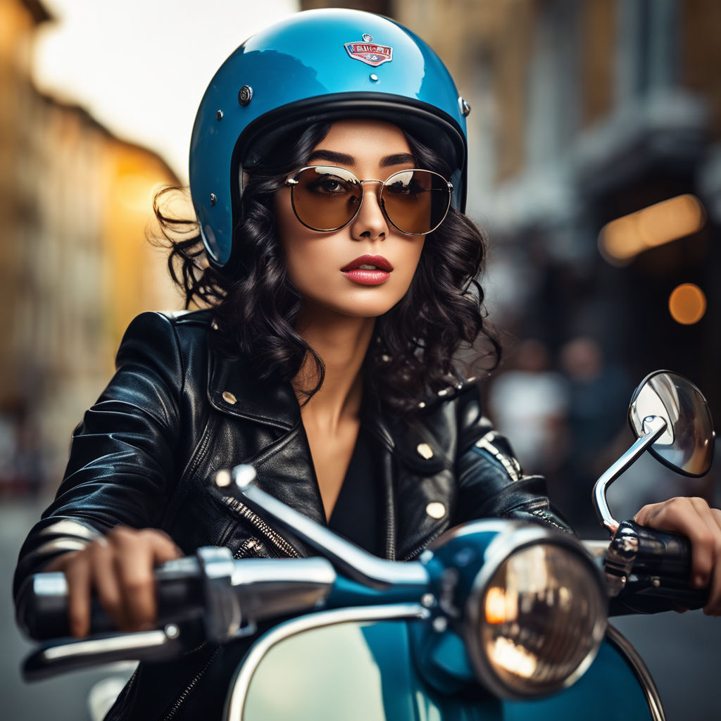 Woman Sitting On His Motorcycle. Motorcycle Near A Grey Wall. Girl With Short  Hair. Girl In Black Glasses And A Leather Jacket. Bike Stock Photo, Picture  and Royalty Free Image. Image 78068328.