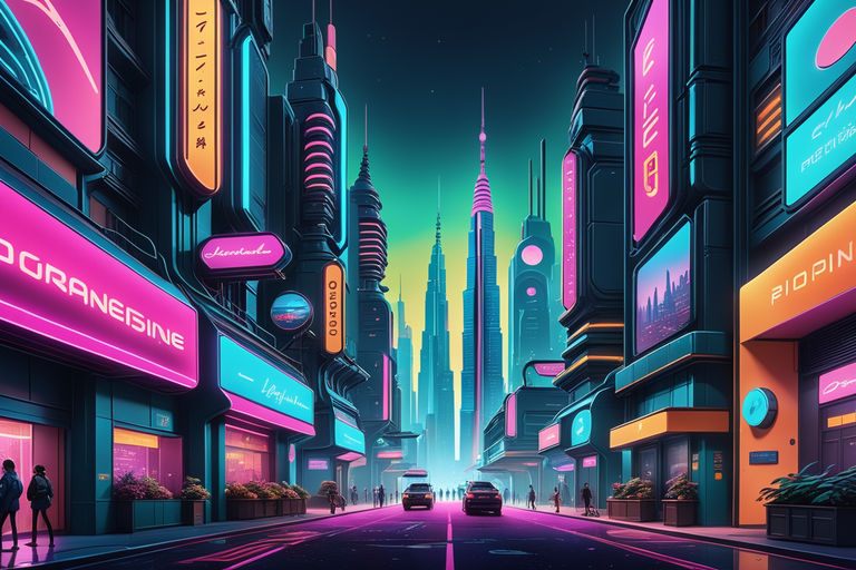 Create a stunning cinematic big anime wallpaper featuring a mesmerizing  futuristic cityscape with towering skyscrapers, vibrant neon lights  illuminating the bustling streets below, and an awe-inspiring anime  protagonist standing confidently at the