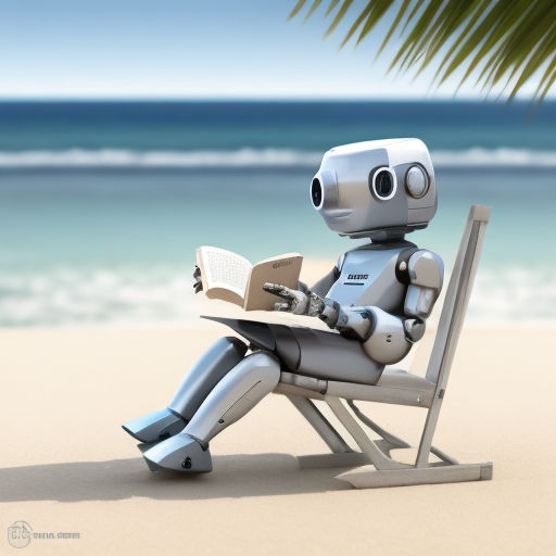 Cute little robot chilling on the beach