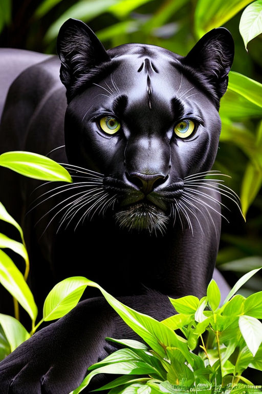 A 4K ultra HD mobile wallpaper depicting a powerful and agile Black  Panther, stealthily prowling through the dense undergrowth of a tropical  rainforest, its mesmerizing green eyes piercing through the darkness