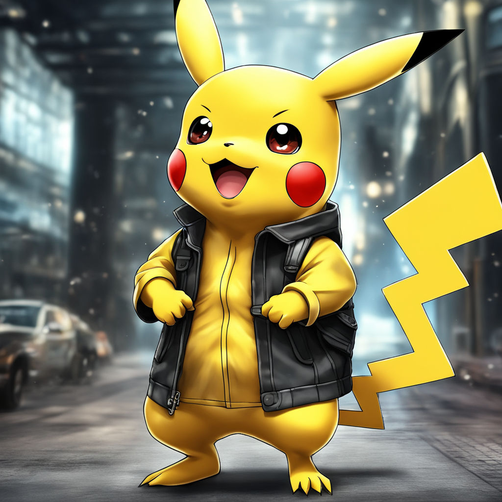 Realistic rendering of an adorable pretty female pikachu wearing a