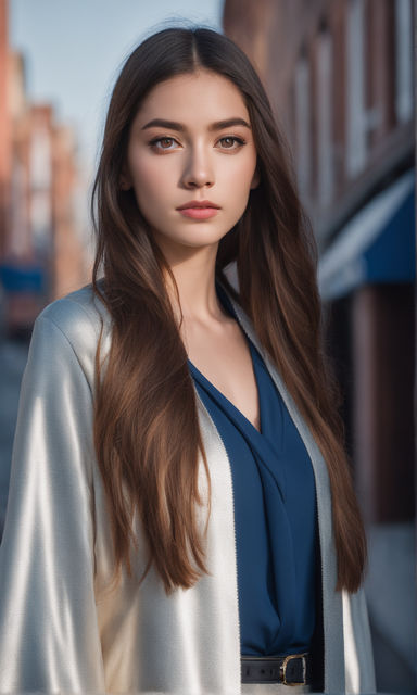 1girl, solo, cute, gray-blue eyes, brown hair, long hair, tall