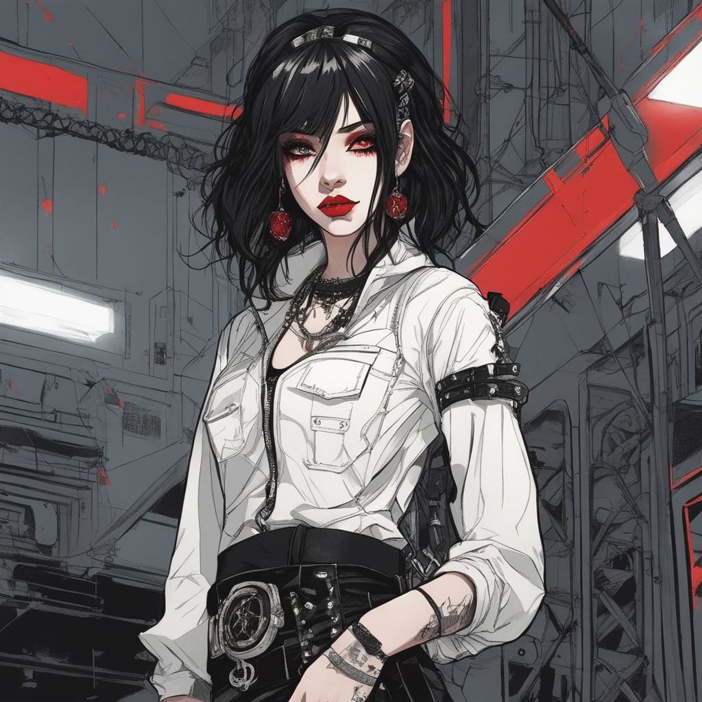 red eyes, Vhumiku, anime girls, anime, black hair, dog, cyberpunk