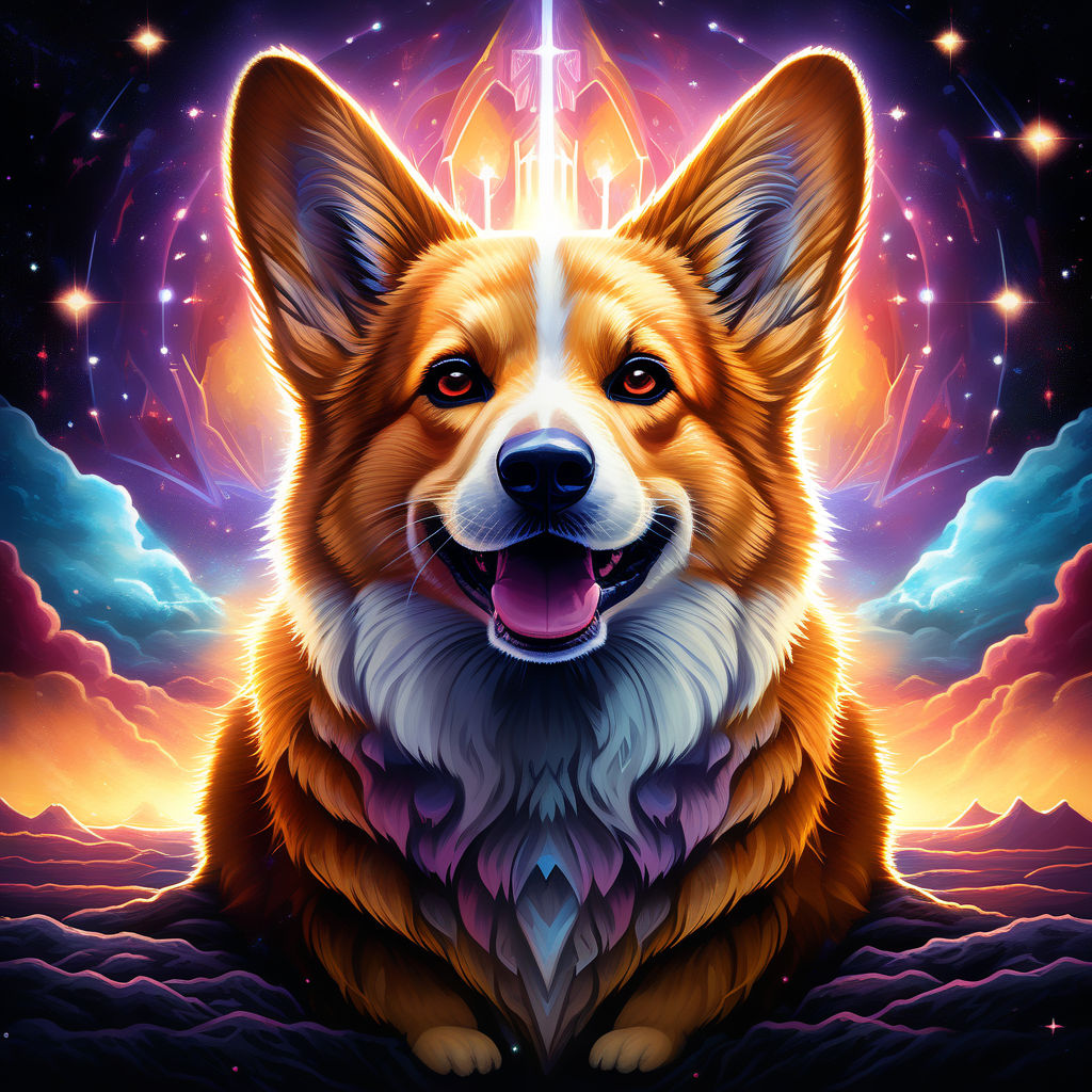 Concept art 2d corgi resting in a garden of the castle, large game  wallpaper, it takes two style, high quality