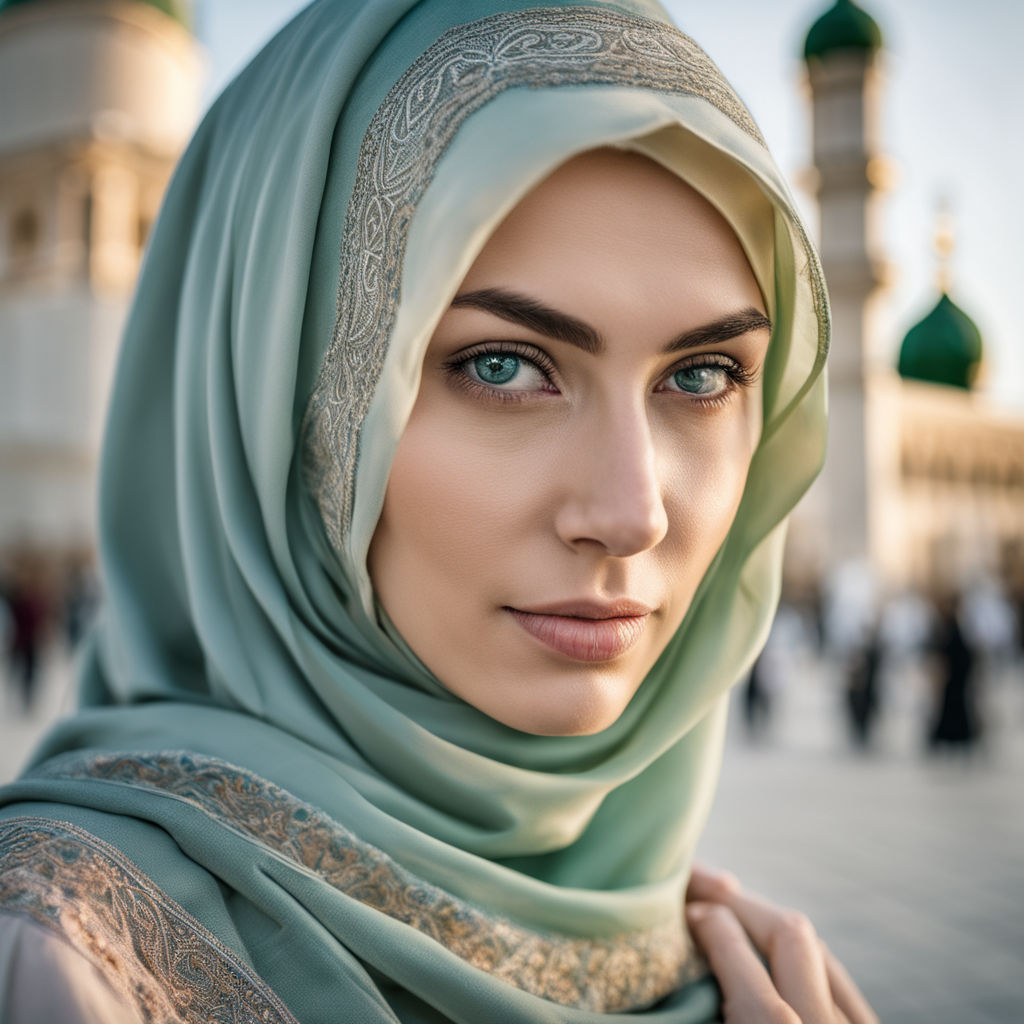 An anime-girl wearing a hijab with no hair, radiating sweetness