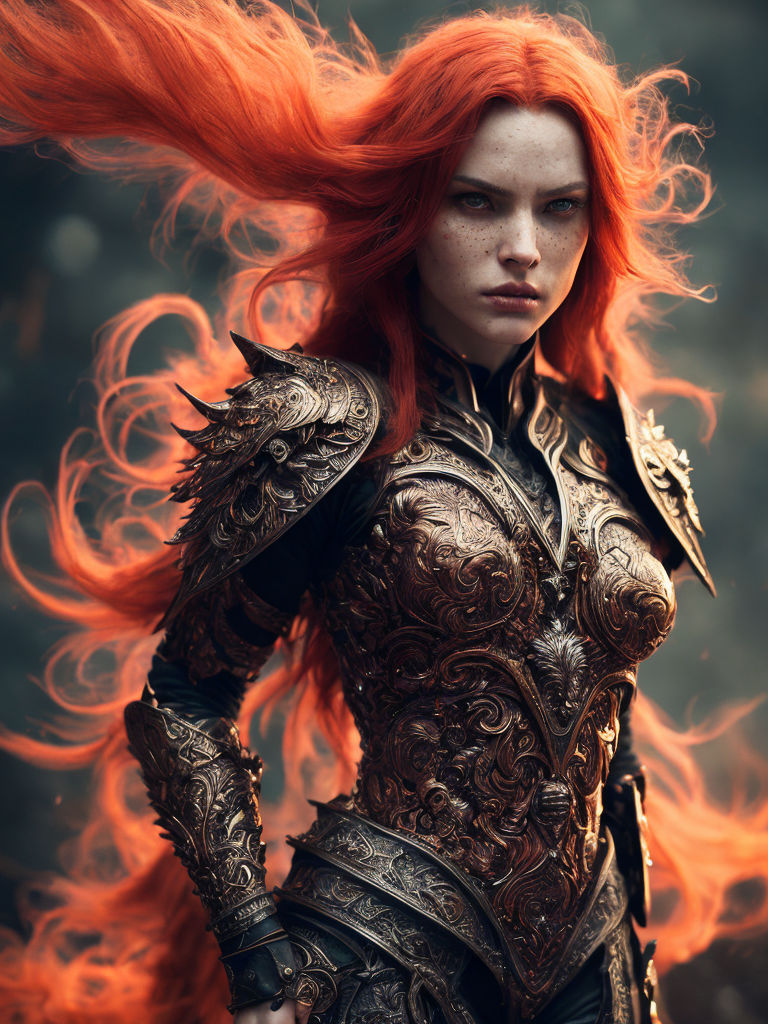 beautiful redhead curvy girl, Armor, castle background