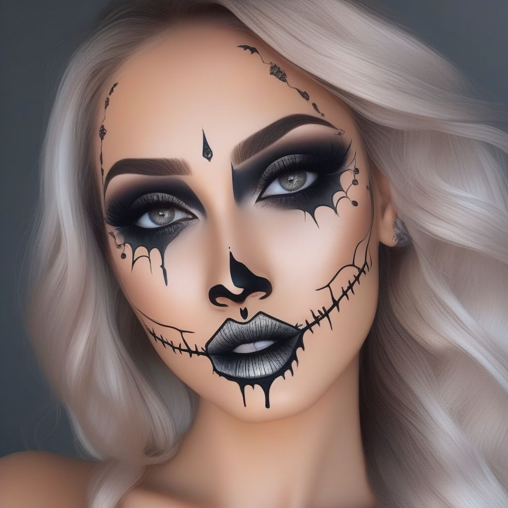 a girl with a white face paint and black makeup - Playground