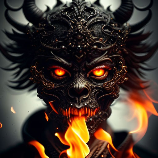 Fiery Demon. A Burning Demon With Horns And An Apple Of Discord