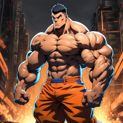 Lexica - Muscle , perfect , proportioned ,, Anime Young Guy, with black  hair, white skin, 8k, anime style, bold, lots of different piercings, a  litt...