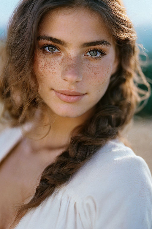 A Cute Teenage Girl With Freckles And Curly Long Hair In A Bathing