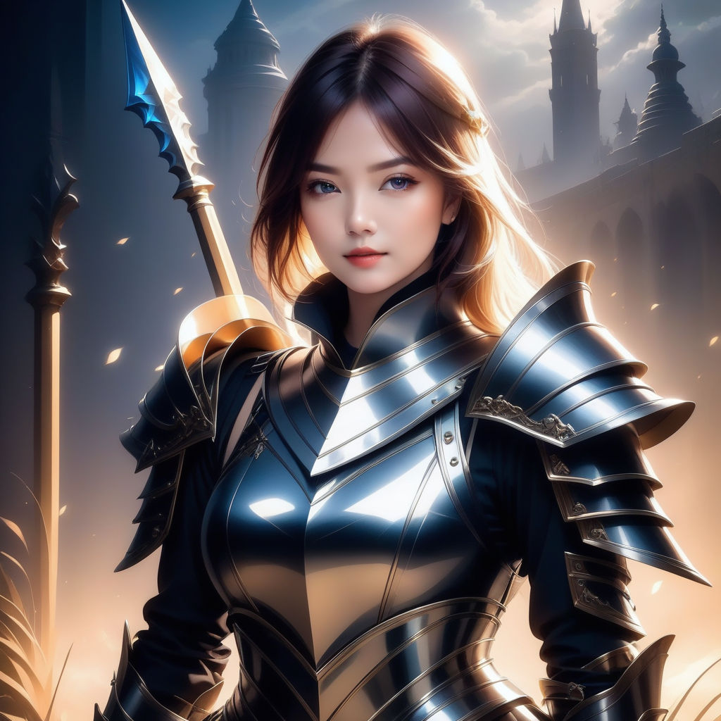 bikini armor female knight, brave, vibrant, fantasy