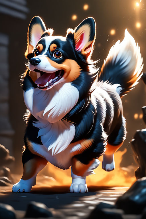 Concept art 2d corgi resting in a garden of the castle, large game  wallpaper, it takes two style, high quality