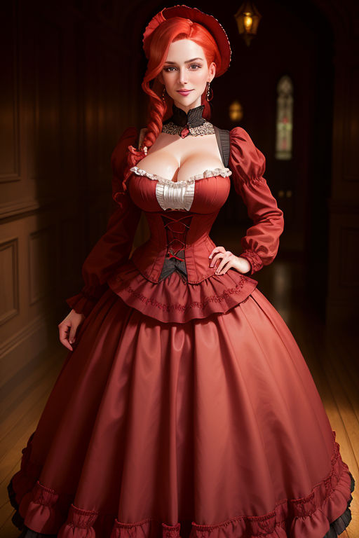 anime girl in a red victorian dress