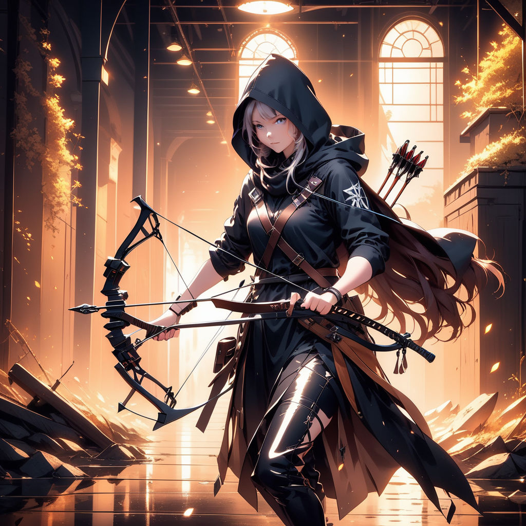 Female arcane archer mid-combat