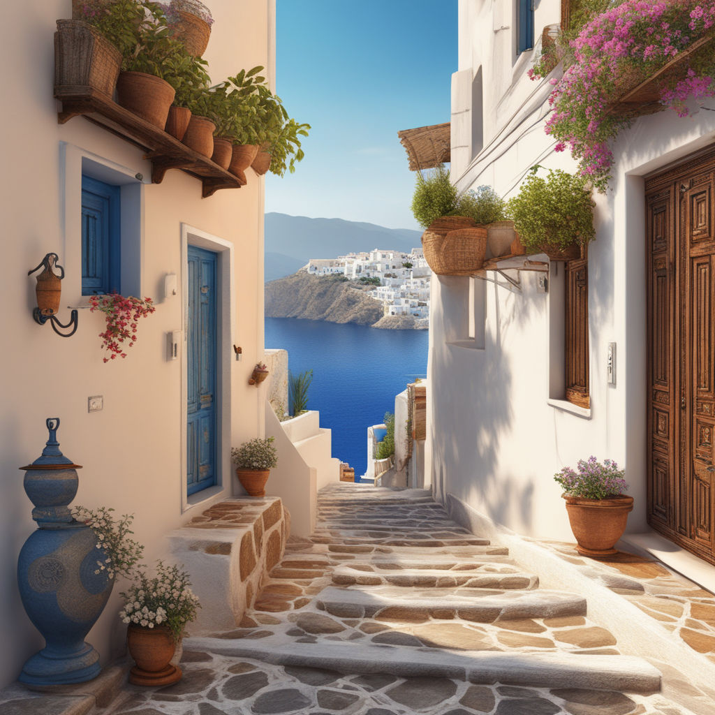 old greek village drawing