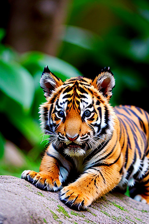 a baby tiger on the jungle with sad eyes. Lonely baby - Playground