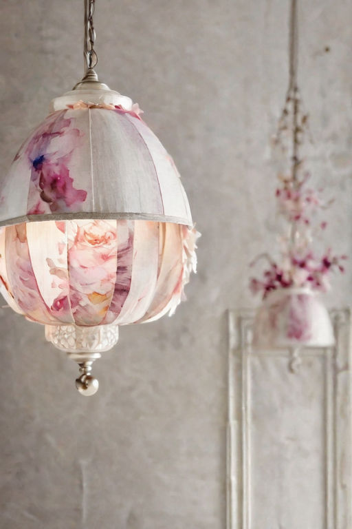 Vintage Ceiling Lampshade With Watercolor Illustrations 
