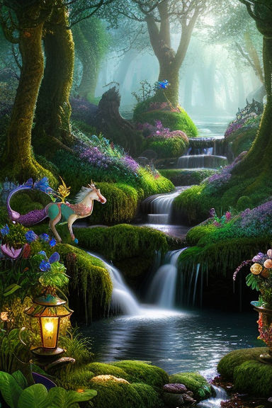 Premium Photo  The enchanted forest of the magic natural landscape and  river flow background, fairy tale forest