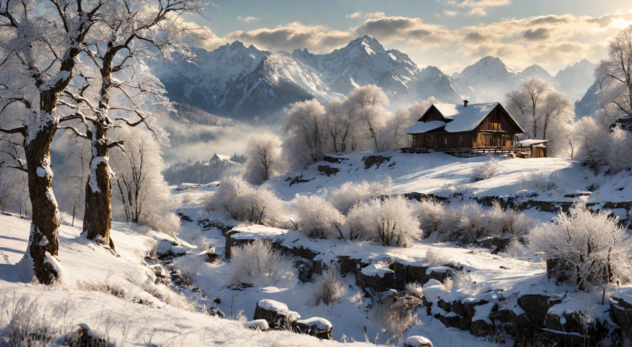 Warm and cozy, cottages, flow, bonito, snowy, lights, cold, mountain, nice,  village, HD wallpaper