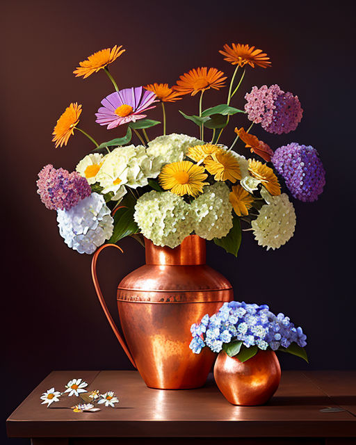 Peculiar Psychedelic Flowers in a Copper Vase Still Life Painting